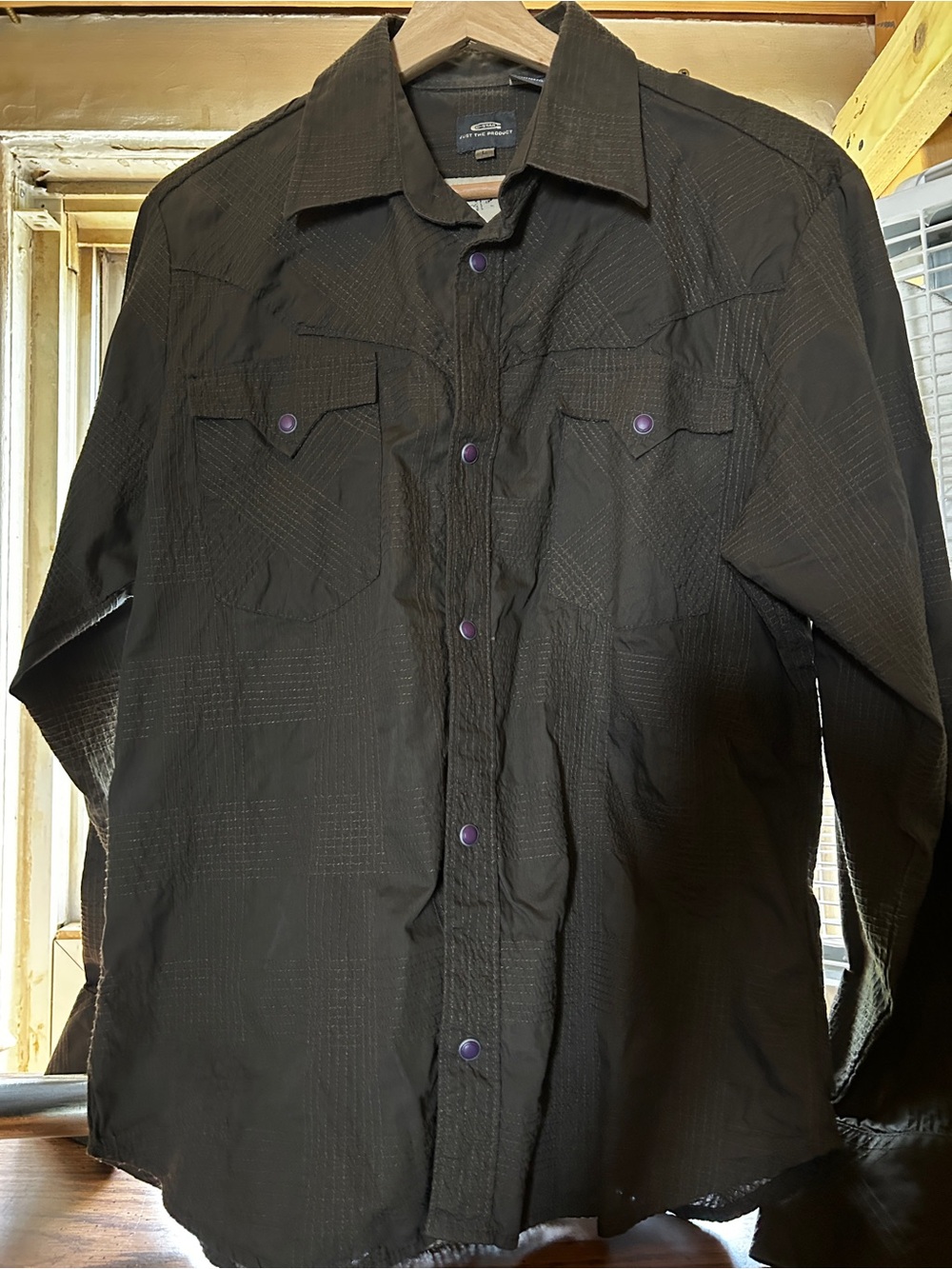G-Star Brown Casual Button-Down Shirt with Purple Snap Buttons